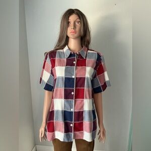 Alfred Dunner Red, Blue & White Plaid Button-Front Shirt